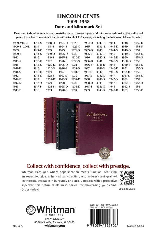 Centavos Lincoln: conjunto de fecha y marca de ceca de 1909-1958-álbum de monedas Whitman Prestige™ Foto 4 de 4
