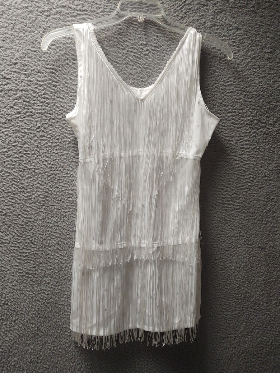 Cuase Roaring 20s Flapper Fringe Dress Womens Medium White With Silver Dots | eBay Cuase Roaring 20s Flapper Fringe Dress Womens Medium White With Silver Dots | eBay