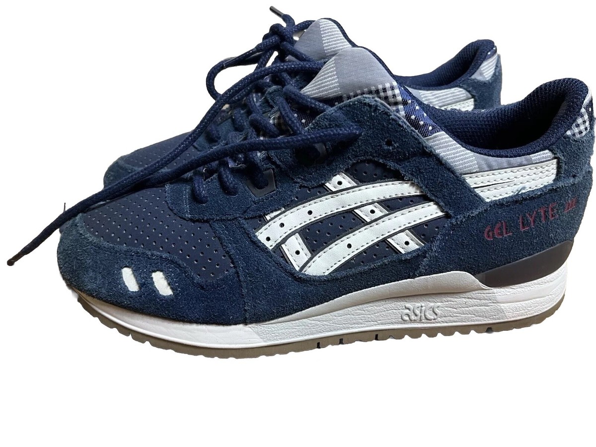 ASICS Gel Lyte III Shoes Navy Blue Suede Patchwork Trainers Size UK