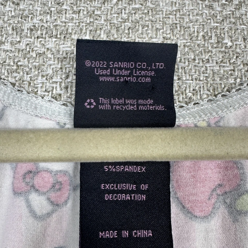 Hello Kitty Pink Striped Blouse Top Medium Apples Flowers Bow AOP - Image 3 of 4