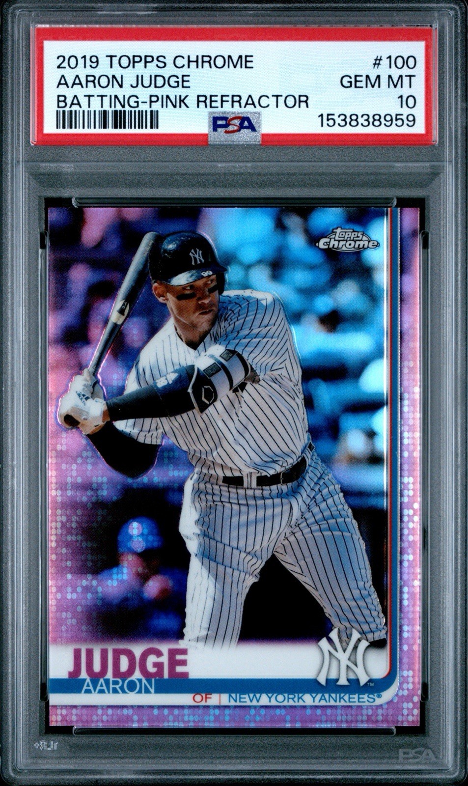 2019 Topps Chrome Aaron Judge Pink Refractor PSA 10 view 1