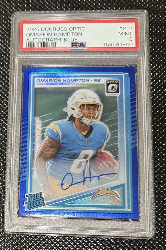 2025 Panini Optic Rookie AUTO SSP /149 Omarion Hampton PSA 9