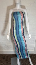 Fashion Nova Blue Pink Striped Strapless Maxi Dress S Stretch Sleeveless