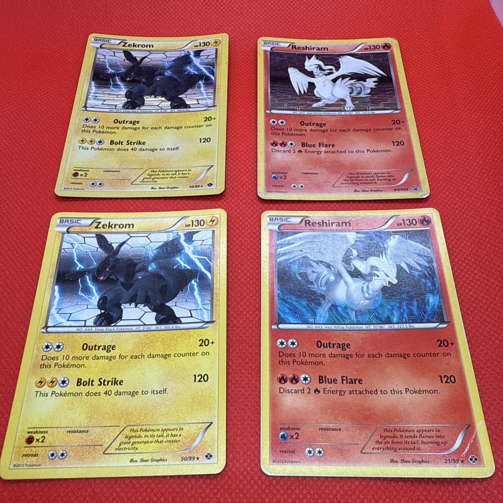 Reshiram BW004 2011,12 21/99 & Zekrom 50/99 pokemon holo lot of 4 