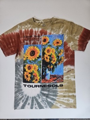 CLAUDE MONET T-Shirt Mens Medium Tournesols Art To Wear Print Tie Die Festival