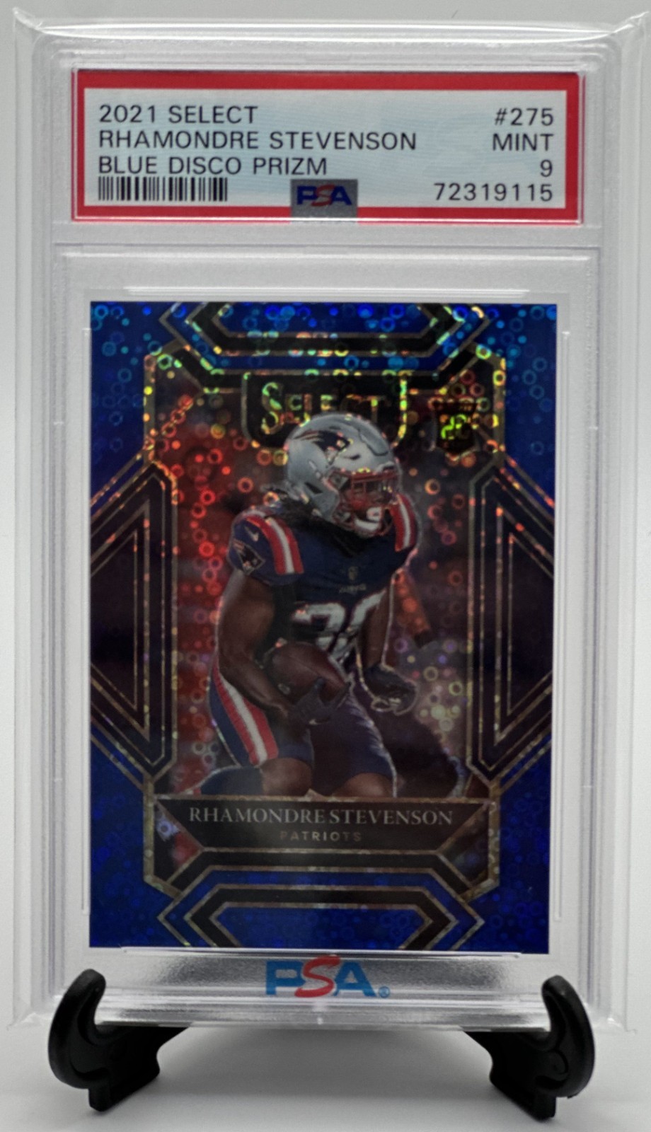 2021 Rhamondre Stevenson Select PSA 9 Rookie RC Blue Disco Prizm #275 20/25 💎