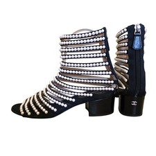 Chanel 2016 Karl Lagerfeld Black Pearl CC Logo Gladiator Sandals IT 36 US 5.5