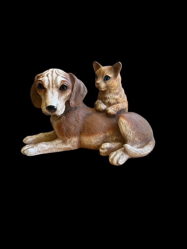 Vintage Style Dog and Cat Companion Figurine