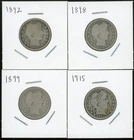 Lot of Four (4) Coins - 1892, 1898, 1899, 1915 Barber Quarters