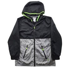 Tommy Bahama Windbreaker Jacket Boys Large 10/12 Black Grey Neon Green Hoodie