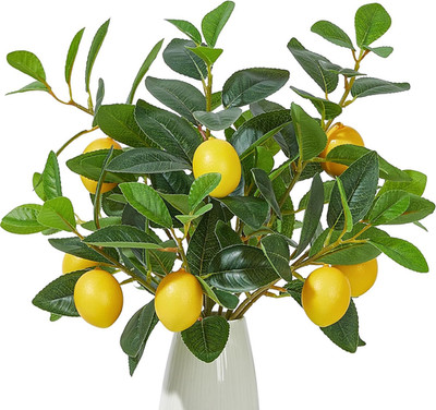 3 Pcs Artificial Lemons Tree Branches - Faux Greenery Stems Realistic Lemon Bran