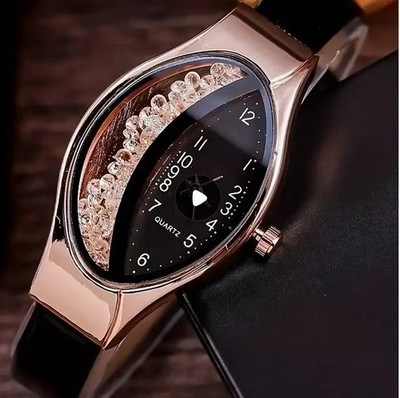 Topmoderne elegante Damen-Quarzuhr schwarz mit PU-Lederarmband Legierzifferblat