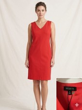 talbots red sheath dress v-neck knee length sleeveless lined zip size 14