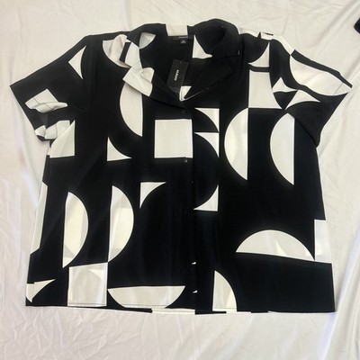 Alfani Black And White Geometric Collared Button Up Shirt NWT XXL WOMENS BLOUSE