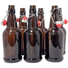 16oz Amber Glass Flip Top Beer Bottles with Swing Cap and Airtight Rubber