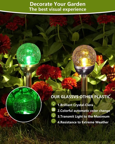 Solar Garden Lights Cracked Glass for Outdoor Waterproof Landscape Pathway De... - Picture 4 of 6