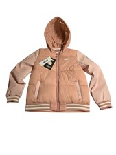 DKNY Girls Puffer Jacket Size 10/12 Peach Hooded Logo Winter Coat NWT