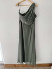 Birdie Grey Kira Chiffon Dress XXL Olive Green One Shoulder Maxi Bridesmaid NEW