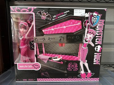 Monster High DEAD TIRED Draculaura Doll + JEWELRY BOX Coffin-Smoking Environment