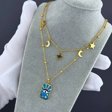 18k gold plated Steel Necklace Evil eye protection Gift idea 100% Tarnish-free