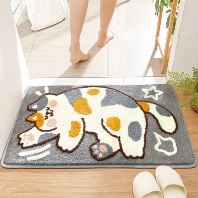 Cute Bath Rug 20 x 31 Cat Mat for Bathroom and Bedroom, Non Slip Absorbent So...