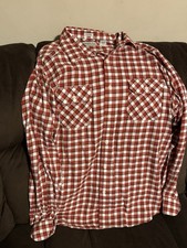 Chaps Men’s Large Plaid Long Sleeve Button Up Dress Shirt / Red & White