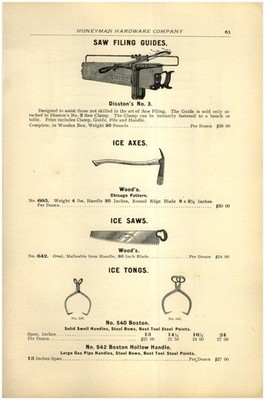 1906 PAPER AD Ice harvesting tools ax Axe axes saw tongs