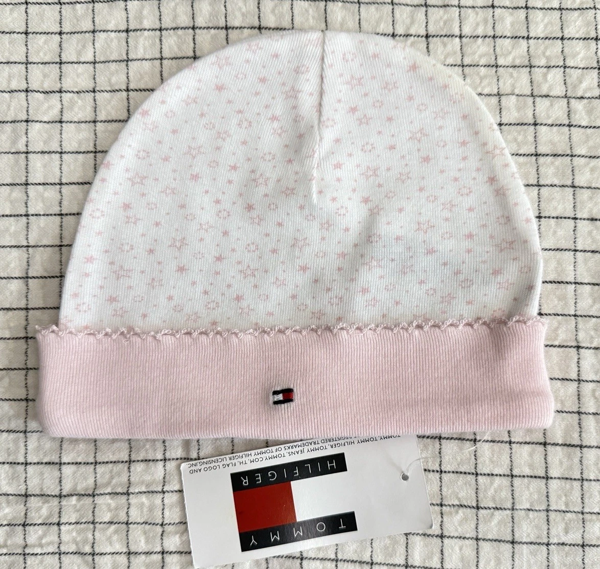 Tommy hilfiger cap baby girls size 3-9 month beanie white/pink star hats