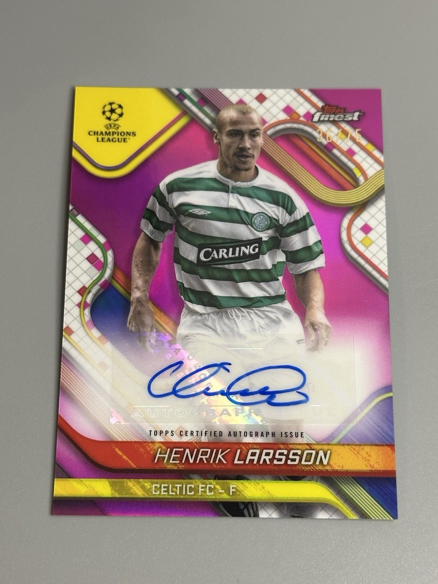 Henrik Larsson 2024-25 Topps Finest UEFA Club /75 Magenta Auto BA