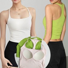 Womens Seamless Racerback Sports Bra Top Built-in Padded Yoga Tank Shirt Outwear