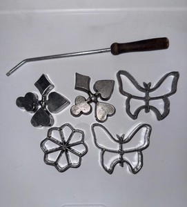 Vintage Rosette Iron Cookie Mold Set Of 5 Aluminum Pieces And Rod