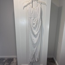 Lulus Forever Your Girl White Sequin Faux-Wrap Bodycon Maxi Dress Women’s XS