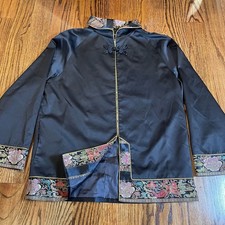 Satin Chinese Tang Jacket with Floral Embroidery and Frog Closure