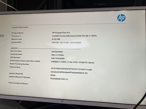 HP Engage Flex Pro Pentium Gold G5400 3.7GHz 8GB RAM NO HDD NO OS Good - Picture 2 of 6