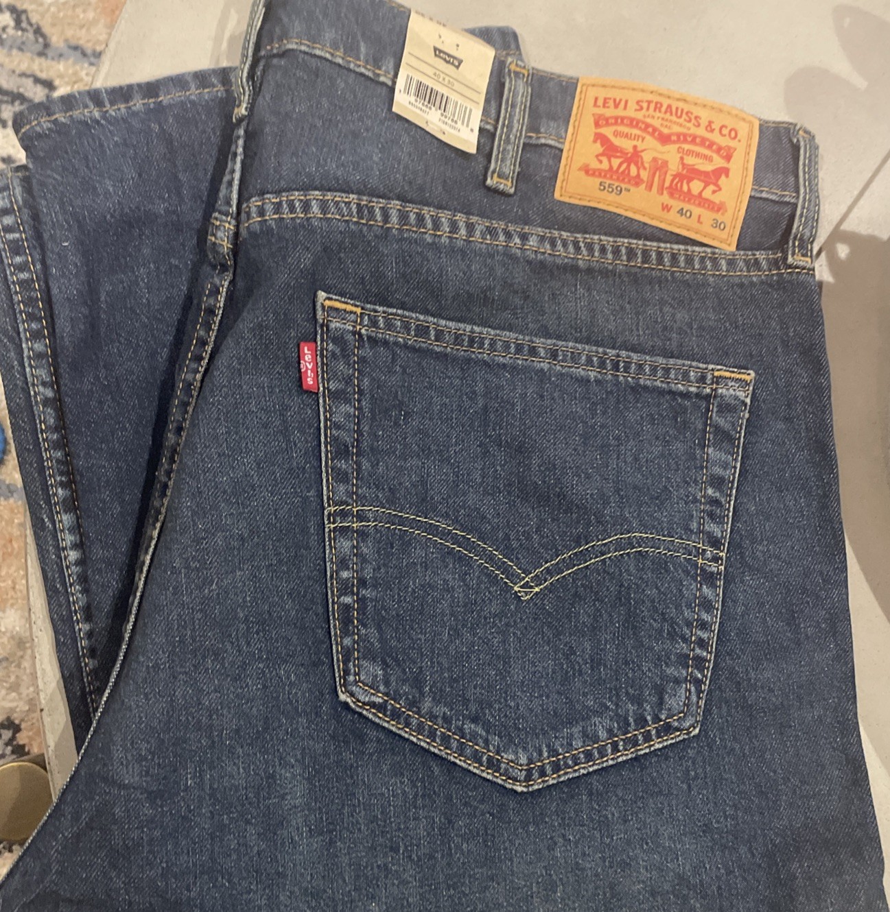 Levi's Mens 559 Relaxed Straight Blue Jeans, Size 40W X 30L Low Stretch NWT