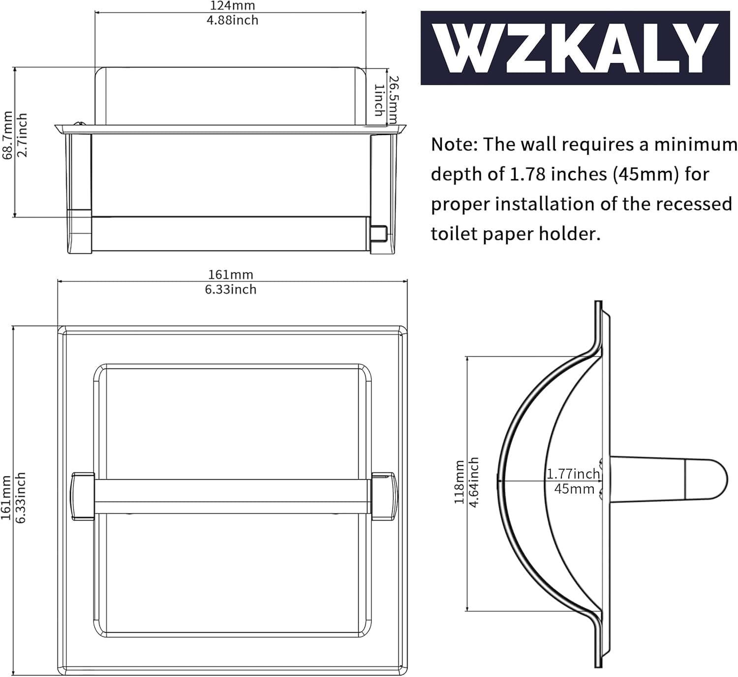 Brushed Nickel Recessed Toilet Paper Holder, Contemporary Hotel Style Pivoting 
