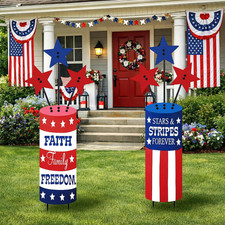 2 Pcs 4Th of July Decorations Outdoor 37.4" Patriotic Metal Star Decorative Gard
