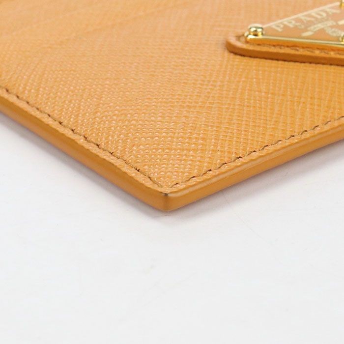 Prada Saffiano Triangle Card Case Calfskin Orange Gold Tone Metal Women thumbnail 6
