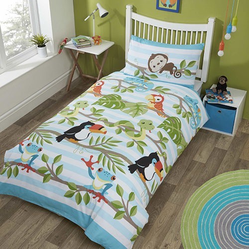 Kids Childrens Tropical Rainforest Animals Duvet Cover Bedding Set