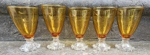 Vintage 5 Anchor Hocking 4.5" Berwick Boopie Amber Candlewick Bubble Footed Gls.
