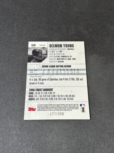 Delmon Young 2007 Topps Finest Blue Refractor RC #150 177/399 - Picture 2 of 2
