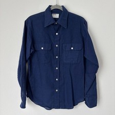 Vintage Montgomery Ward Shirt Mens Medium Blue Flannel Button Up No Iron 60s
