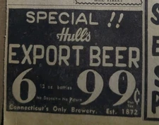 SEPT 6, 1962 NEWSPAPER PAGE #1528- HULL'S EXPORT BEER, CONNECTICUT BREWERY 
