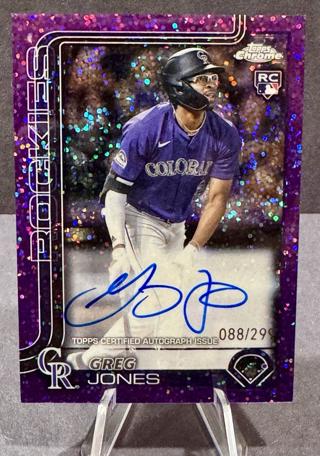 2025 Topps Chrome Greg Jones Rookie Auto Purple Speckle Refractor /299 #RA-GJ
