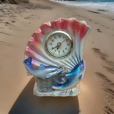 Colorful Clock With Iridescent Dolphins Sea Shells Quartz Springy Piece Ceramic