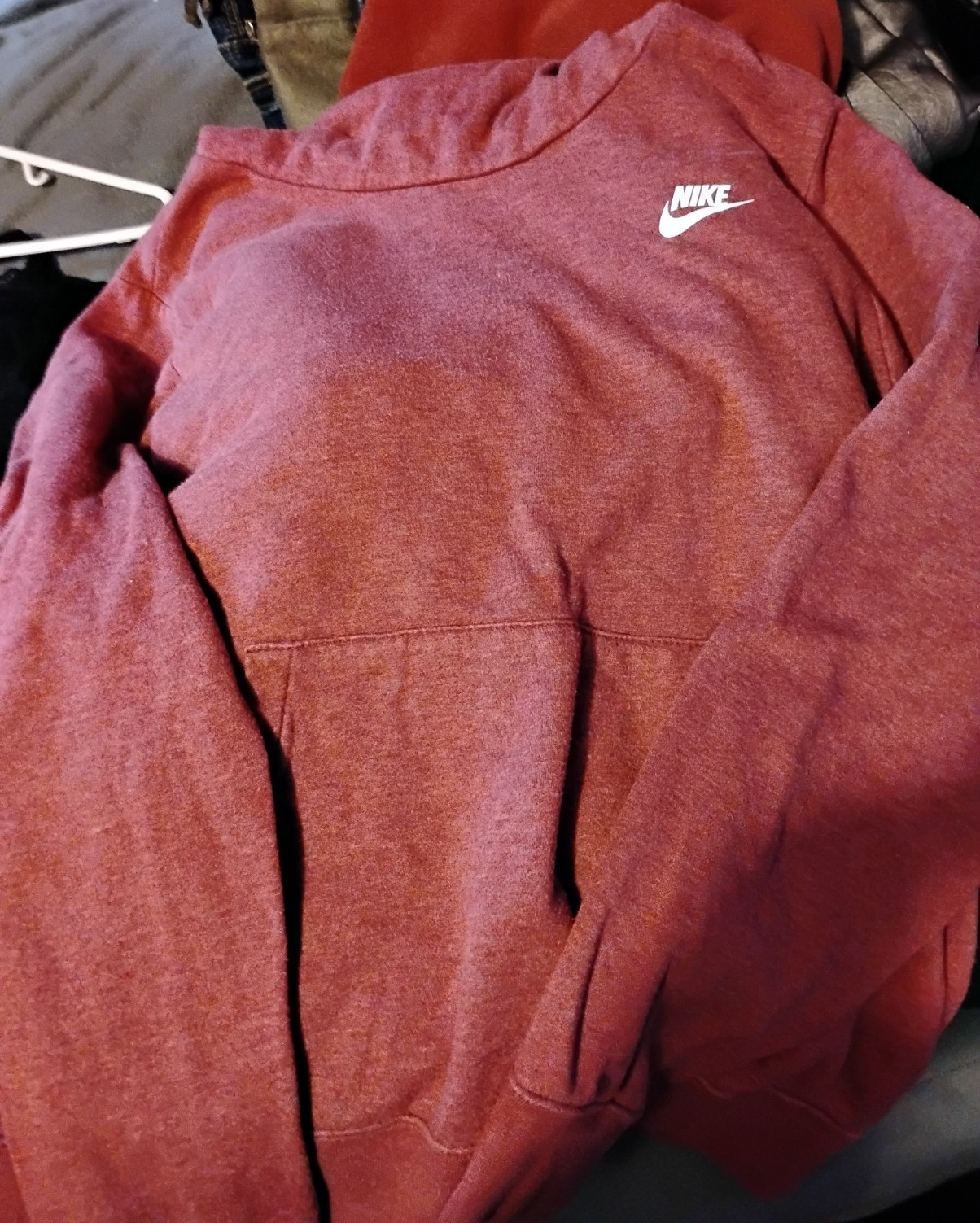 Nike Red Cotton Fleece Pullover Hoodie Men's L Crew Neck Long Sleeve Solid