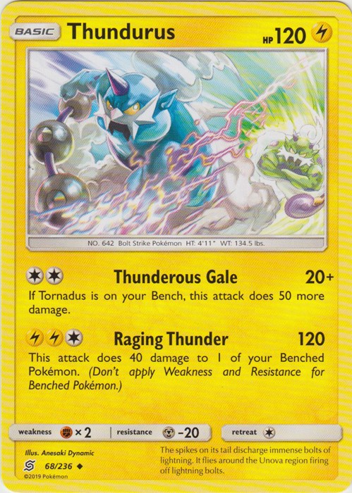 Thundurus - 68/236 - Uncommon (Lp) Unified Minds - Lightning Pokémon