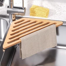 VERTORGAN Dish Drying Rack for Sink Corner,Bamboo Drainer Mat for Kitchen,Sin...