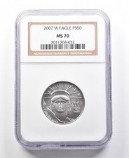2007-W $50 Burnished Platinum Eagle 1/2 Oz Platinum MS70 NGC .9995 3395.38 per troy oz