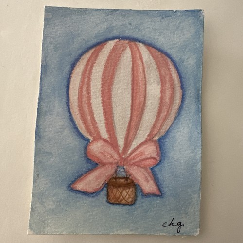 Original Watercolor ACEO Art Card – 3.5X5 Wax sealed HOT AIR BALLOON